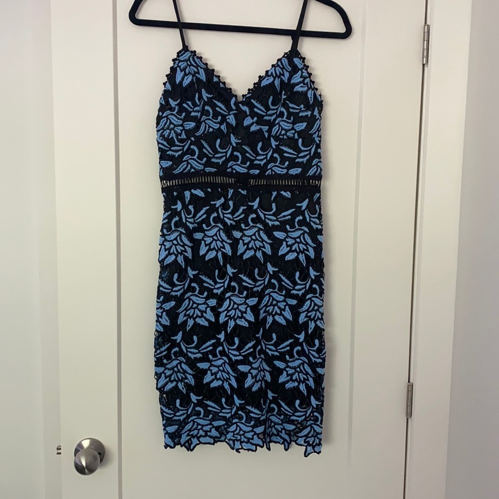 Black and blue floral lace dress